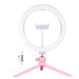 10.2 Led Ring Light with Tripod and Phone Clamp - 3 Modes Dual Colour Temperature Dimmable - Pink - Side View