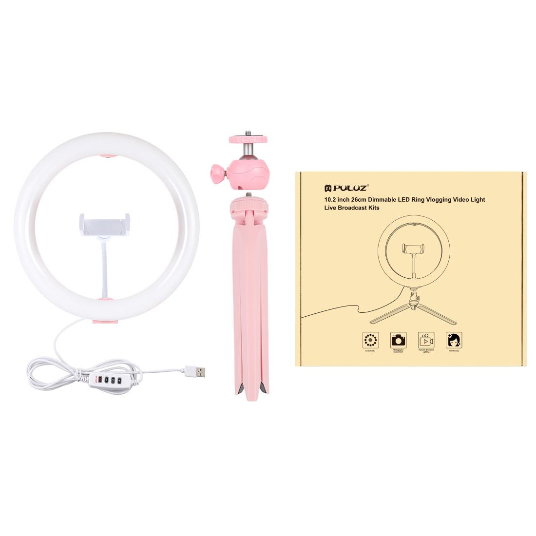10.2 Led Ring Light with Tripod and Phone Clamp - 3 Modes Dual Colour Temperature Dimmable - Pink