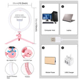 10.2 Led Ring Light with Tripod and Phone Clamp - 3 Modes Dual Colour Temperature Dimmable - Pink - Close-Up Angle