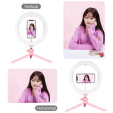 10.2 Led Ring Light with Tripod and Phone Clamp - 3 Modes Dual Colour Temperature Dimmable - Pink