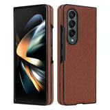 For Samsung Galaxy Z Fold4 5G Foldable Cross Pattern Phone Case - Compact Design - Brown