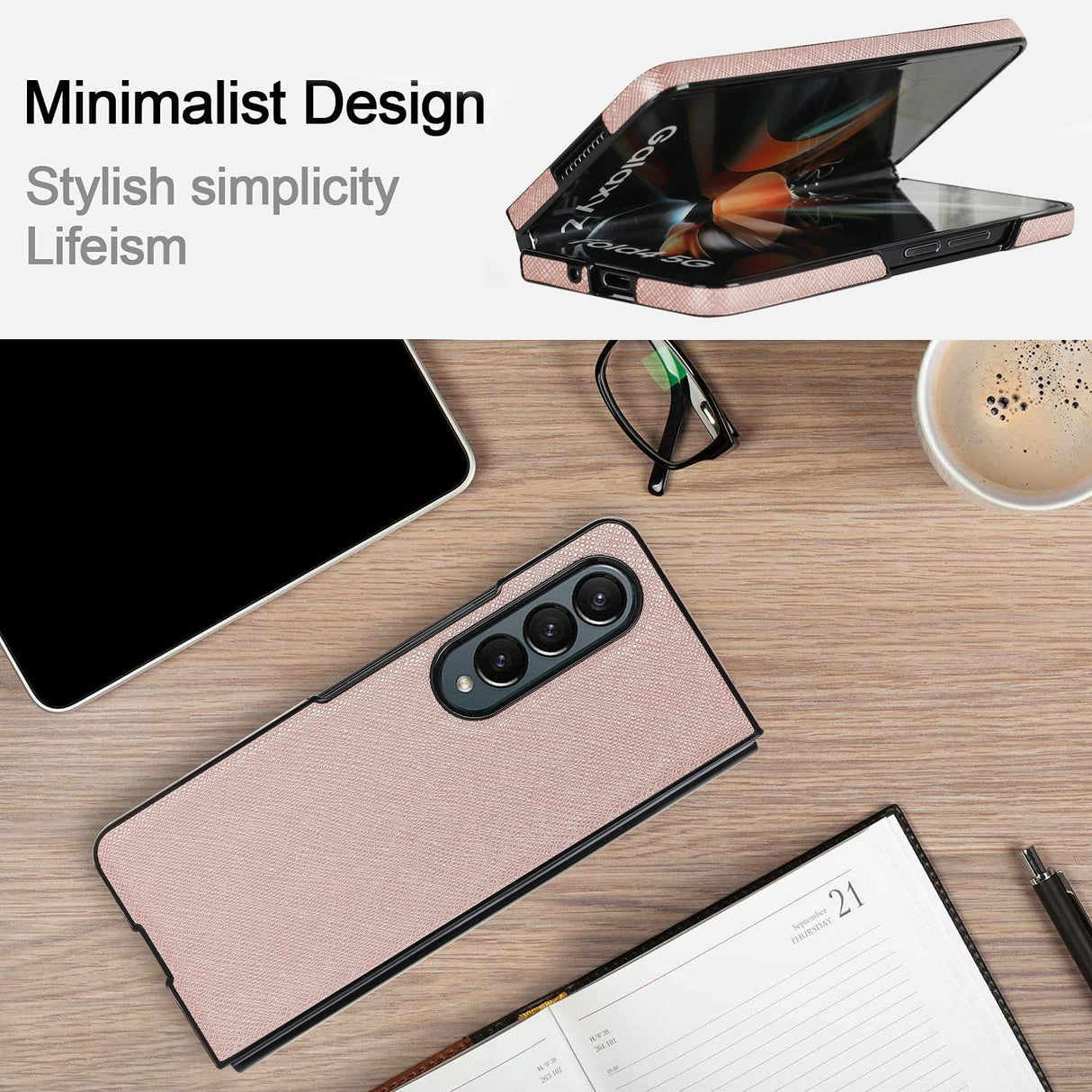 For Samsung Galaxy Z Fold4 5G Foldable Cross Pattern Phone Case - Compact Design - Brown
