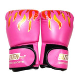 Adult Flame Pattern Pu Leather Boxing Gloves - Pink - Front View