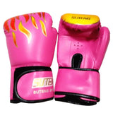 Adult Flame Pattern Pu Leather Boxing Gloves - Pink - Top-Down View