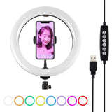 10.2 Usb Led Ring Light with 10 Modes Cold Shoe Tripod & Phone Clamp - Pink - Front View