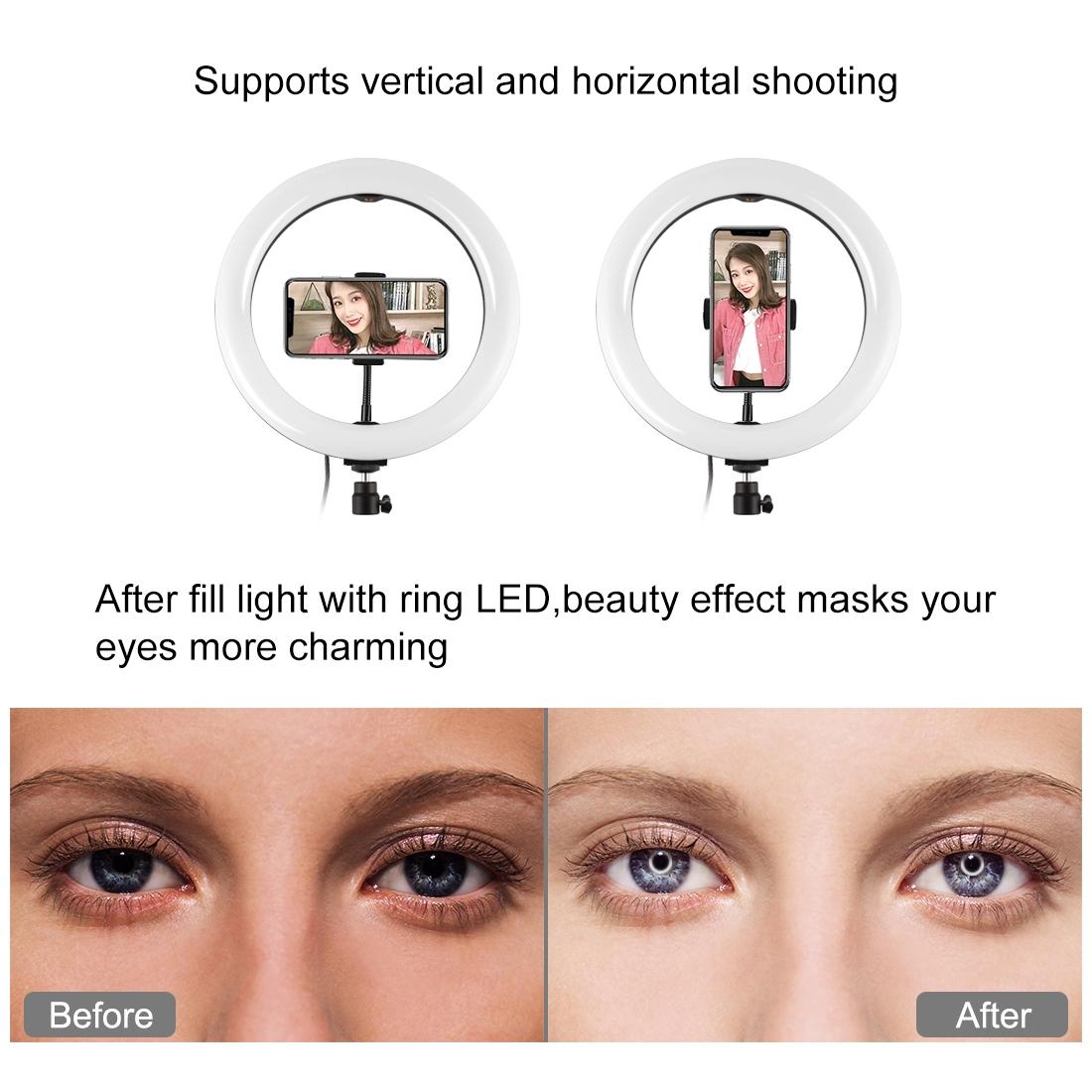 10.2 Usb Led Ring Light with 10 Modes Cold Shoe Tripod & Phone Clamp - Pink