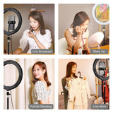 10.2 Usb Led Ring Light with 10 Modes Cold Shoe Tripod & Phone Clamp - Pink
