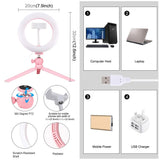 7.9 Led Ring Light with Tripod and Phone Clamp - 3 Modes Dimmable Dual Colour Temperature - Pink - Close-Up Angle