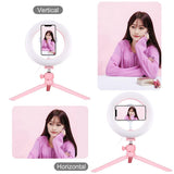7.9 Led Ring Light with Tripod and Phone Clamp - 3 Modes Dimmable Dual Colour Temperature - Pink