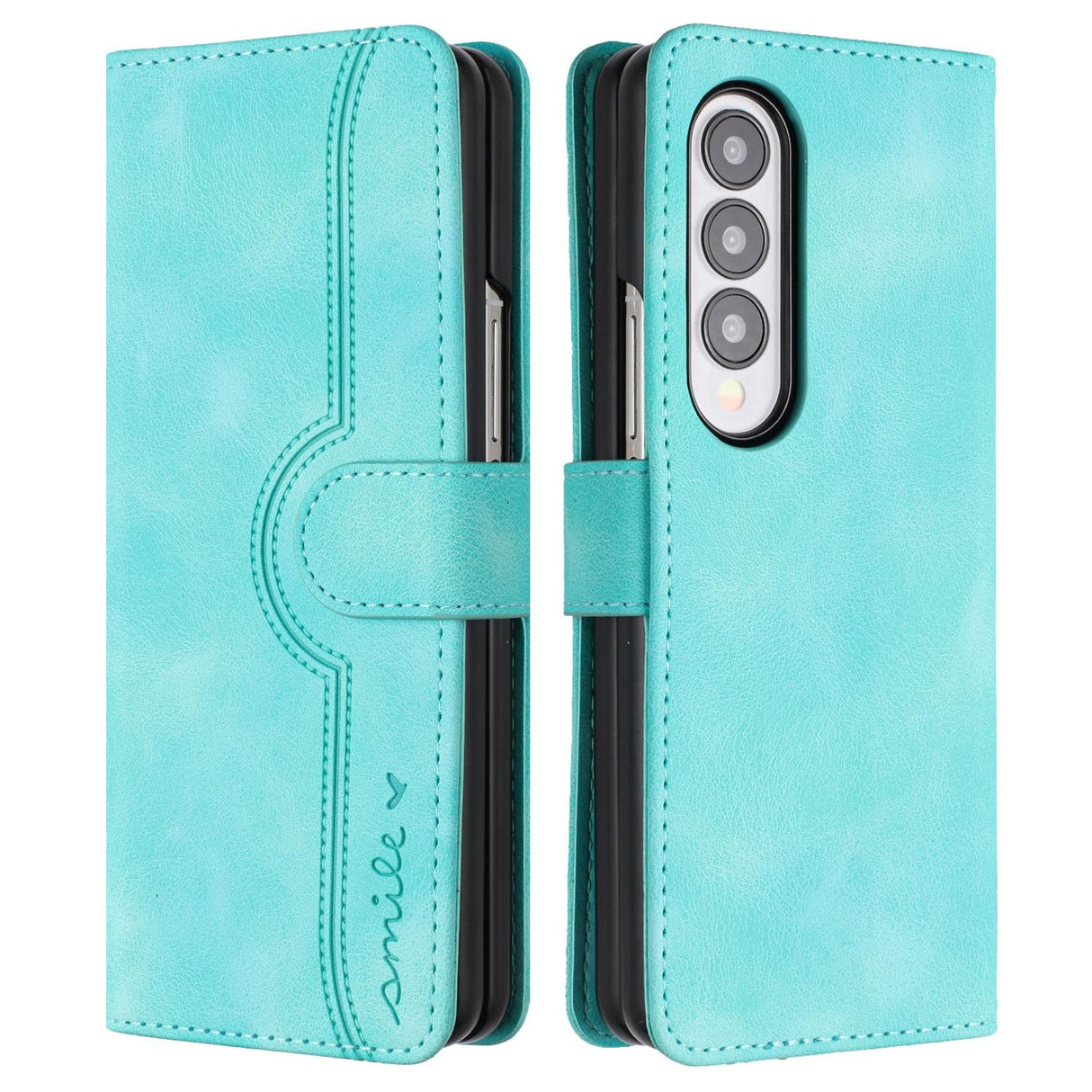 For Samsung Galaxy Z Fold4 5G Leather Phone Case With Heart Pattern - Brown