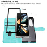 For Samsung Galaxy Z Fold4 5G Leather Phone Case With Heart Pattern - Brown