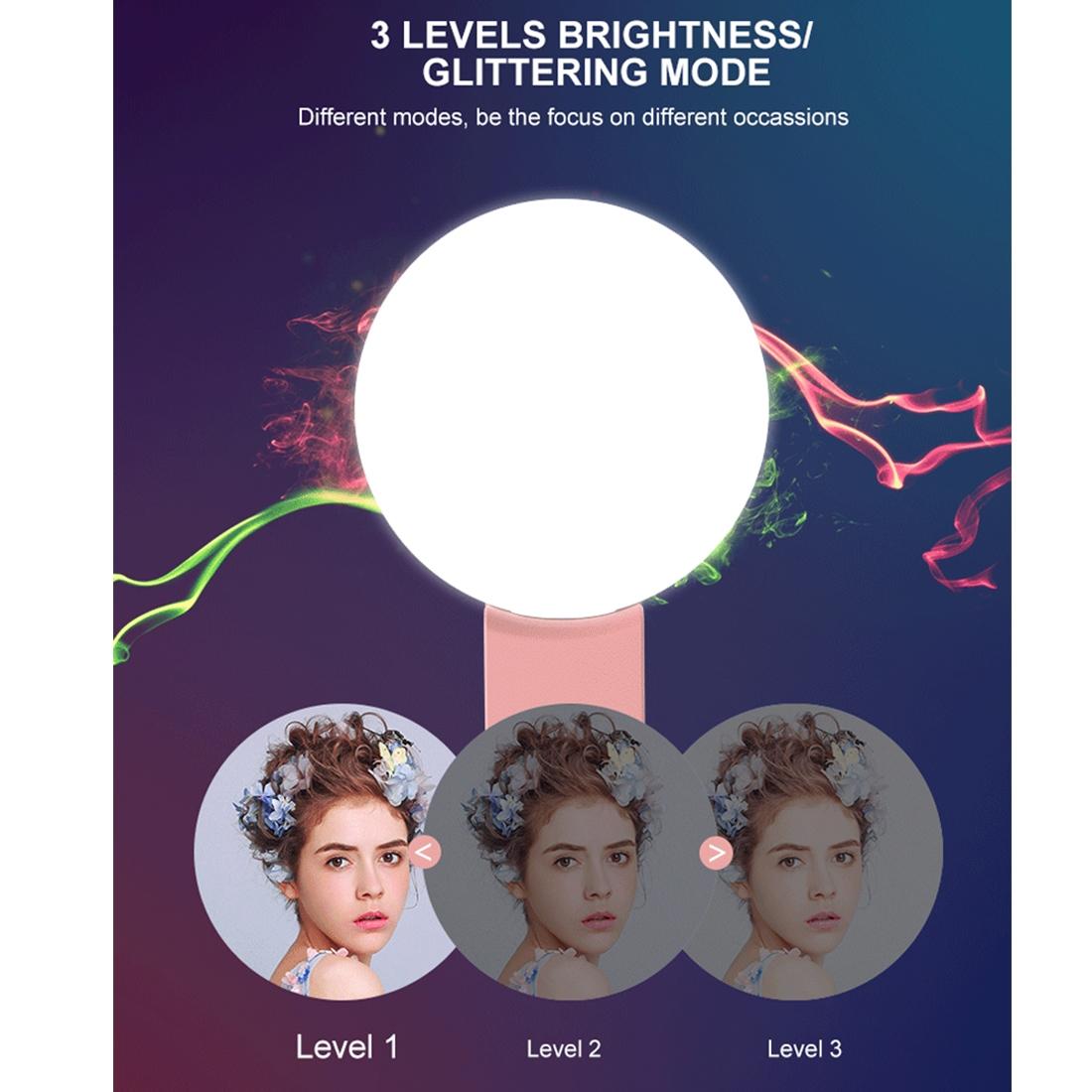 Portable Mini Beauty Light for Smartphones - 3 Brightness Levels 9 Led Warm / White - Iphone Galaxy Huawei Xiaomi Lg Htc - Pink