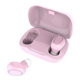 Wireless Bluetooth Earphones with 9d Sound and Charging Box - Pink - Front View