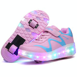 Rechargeable Led Roller Skates - Pink Size 30 - Side View