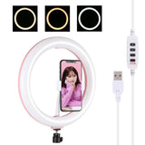 26cm Usb 3 Modes Dimmable Led Ring Light with Phone Clamp - Pink - Front View