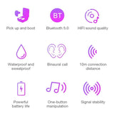 Waterproof Bluetooth Earphones with Magnetic Charging Box - 5.0 - Pink