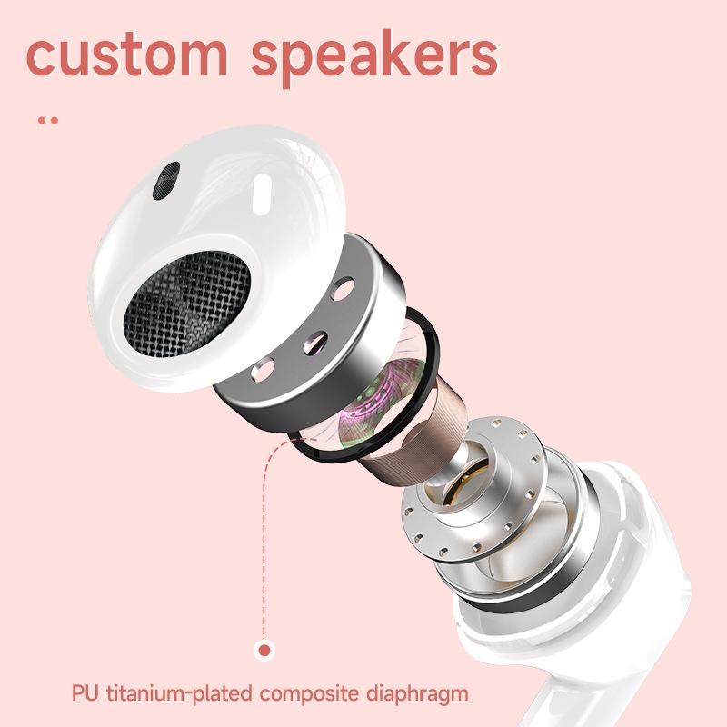 Wireless Hifi Stereo Earphones with Charging Case and Make-up Mirror - Pink