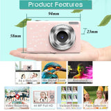 Full Hd 1080p Digital Camera with 44mp 16x Zoom - 2.4 Inch Screen for Children - Pink - Top-Down View