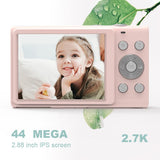 Full Hd 1080p Digital Camera with 44mp 16x Zoom - 2.4 Inch Screen for Children - Pink - Rear View