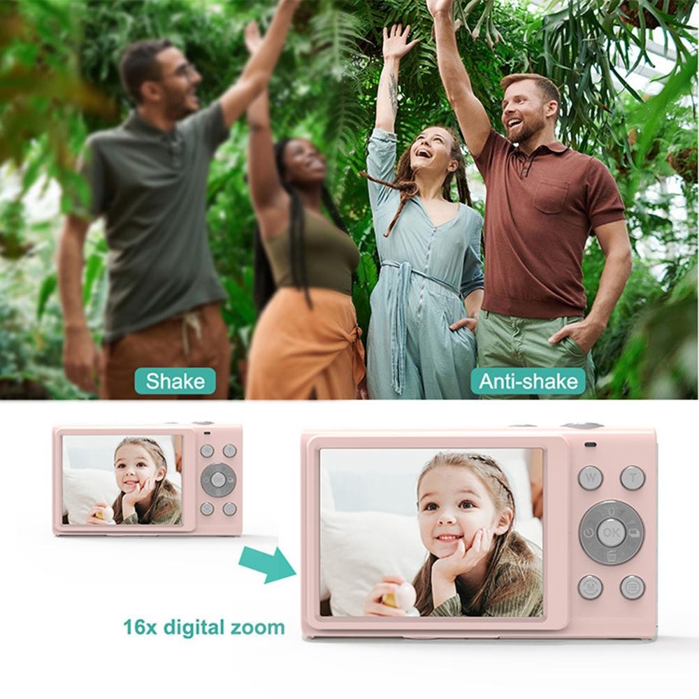 Full Hd 1080p Digital Camera with 44mp 16x Zoom - 2.4 Inch Screen for Children - Pink