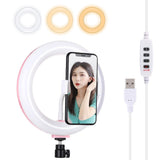20cm Usb Dual Colour Led Ring Light with Phone Clamp - Pink - Front View