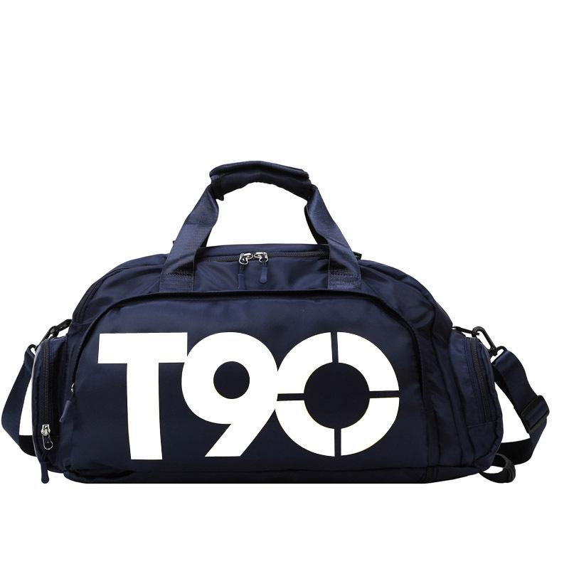 Large Capacity Sports Bag With Wet / Dry Separation - Deep Blue White