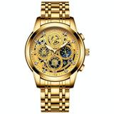 Waterproof Luminous Quartz Watch with Multifunctional Design - Inter-Gold White Surface