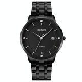 Men Casual Quartz Watch with Calendar - 1801 - Golden Steel Belt