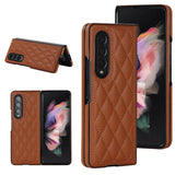 For Samsung Galaxy Z Fold4 5G Foldable Microfiber Phone Case - Rhombic Design - Brown