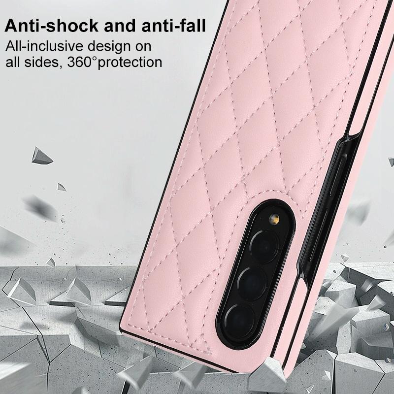 For Samsung Galaxy Z Fold4 5G Foldable Microfiber Phone Case - Rhombic Design - Brown