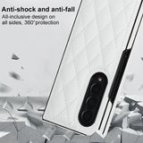 For Samsung Galaxy Z Fold4 5G Foldable Microfiber Phone Case - Rhombic Design - Brown