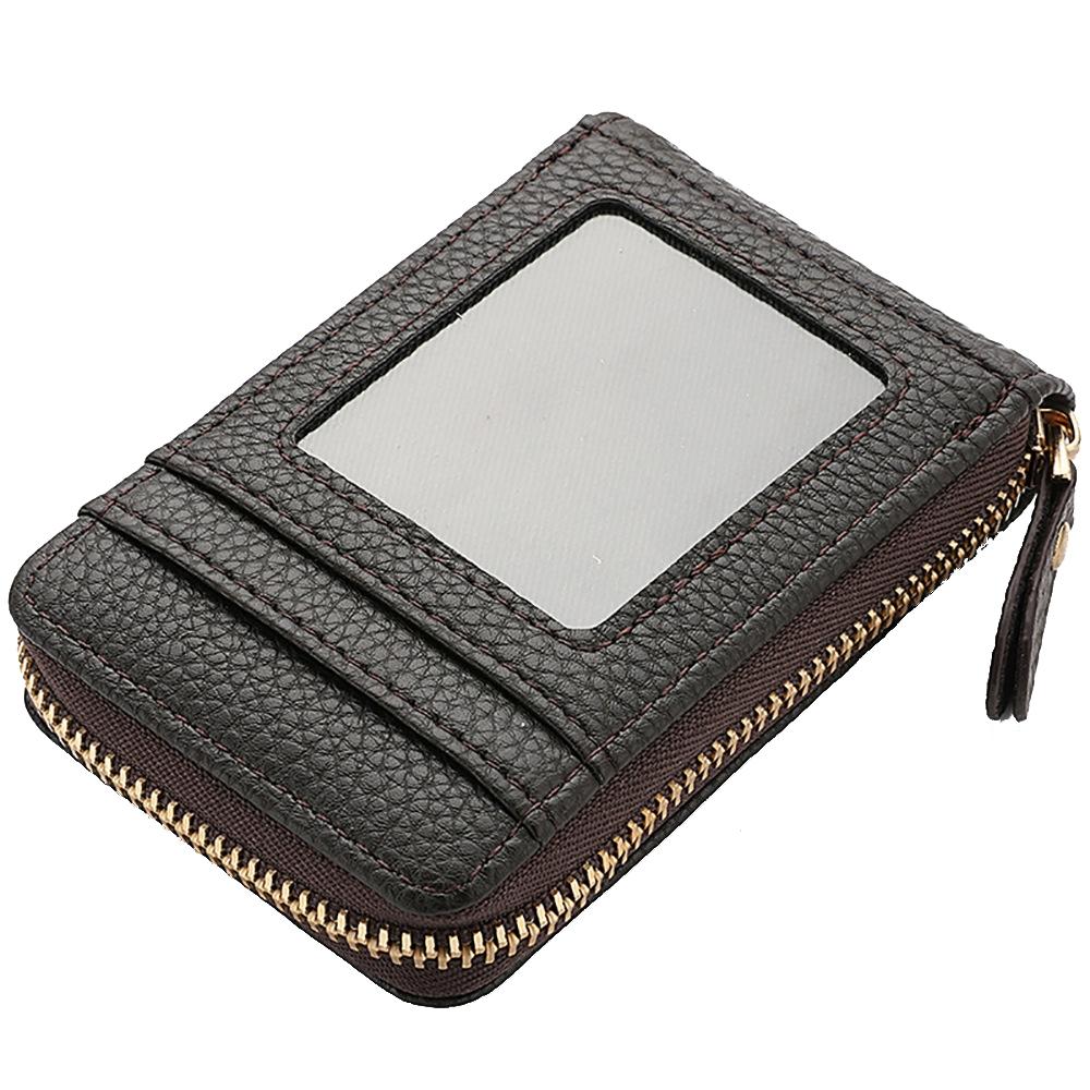 Multi Slot Short Card Holder With Zipper Coin Purse Pu Leather - Grey