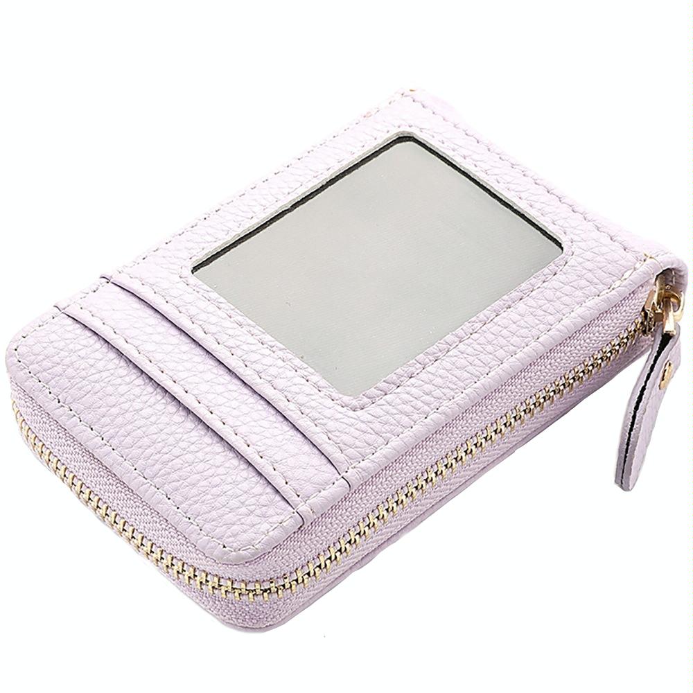Multi Slot Short Card Holder With Zipper Coin Purse Pu Leather - Grey