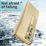 For Samsung Galaxy Z Fold4 5G Shockproof Magnetic Litchi Pattern Phone Case - Blue Gold