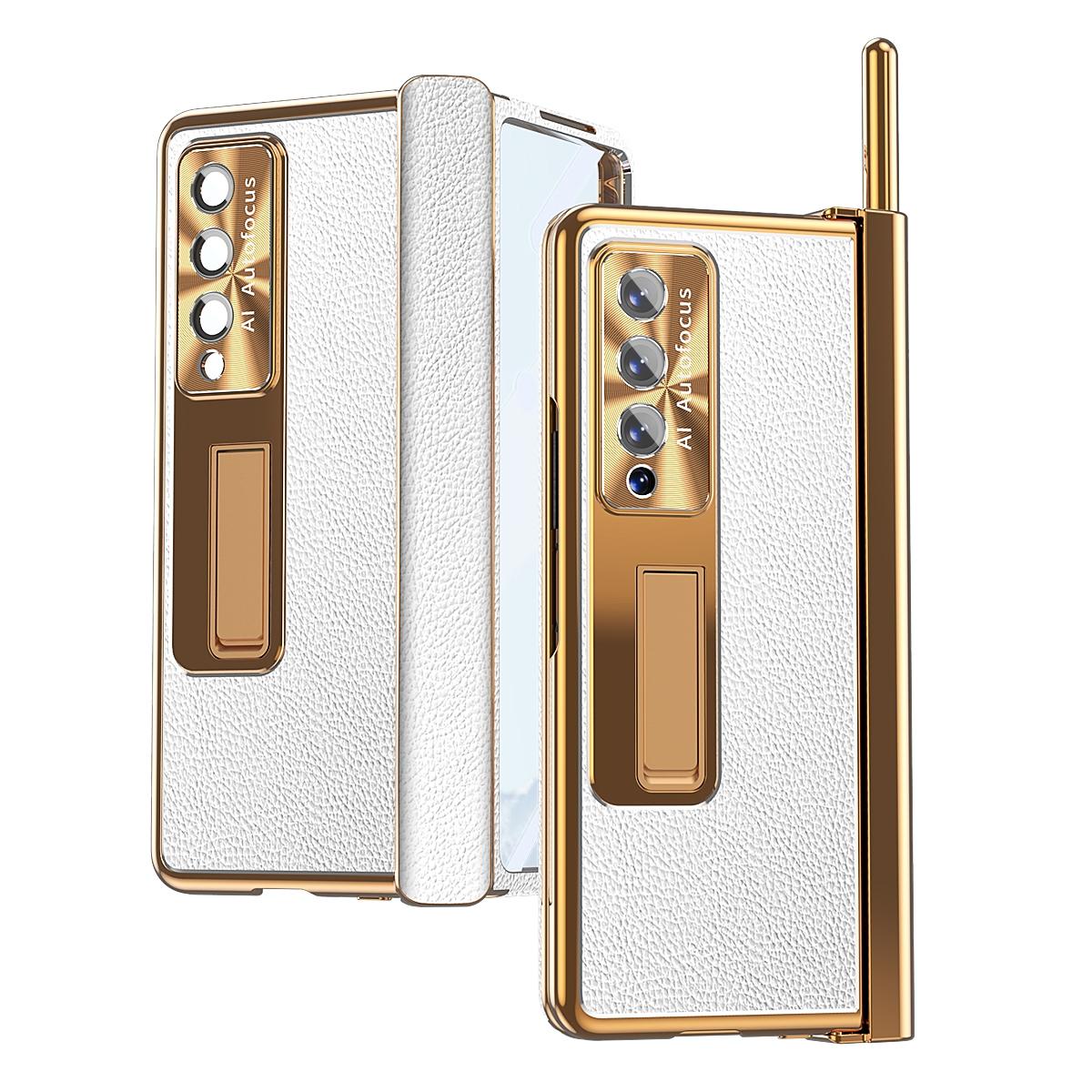 For Samsung Galaxy Z Fold4 5G Shockproof Magnetic Litchi Pattern Phone Case - Blue Gold