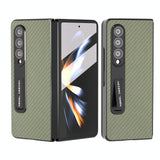 For Samsung Galaxy Z Fold4 5G Carbon Fiber Phone Case With Holder - Black