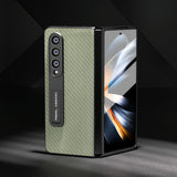For Samsung Galaxy Z Fold4 5G Carbon Fiber Phone Case With Holder - Black