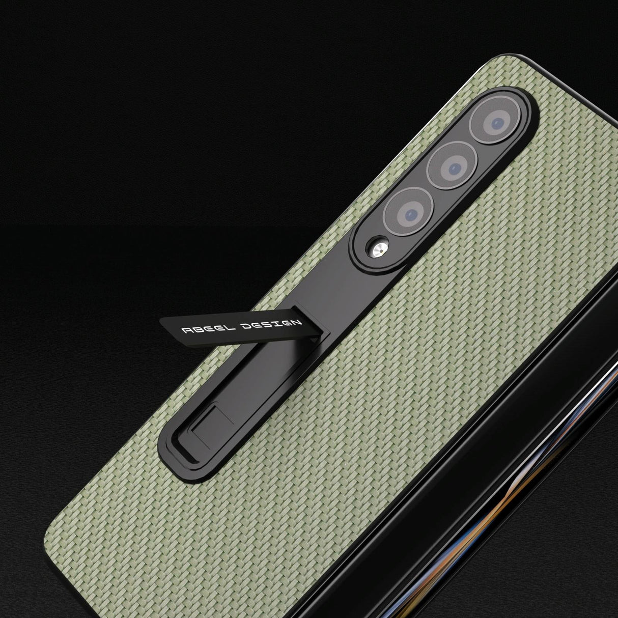 For Samsung Galaxy Z Fold4 5G Carbon Fiber Phone Case With Holder - Black