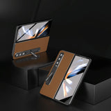 For Samsung Galaxy Z Fold4 5G Carbon Fiber Phone Case With Holder - Black