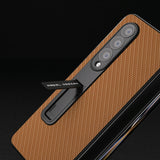 For Samsung Galaxy Z Fold4 5G Carbon Fiber Phone Case With Holder - Black - Extra Image