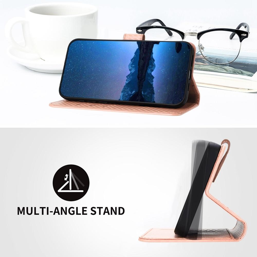 For Samsung Galaxy Z Fold4 5G Carbon Fiber Leather Phone Case With Lanyard - Pink