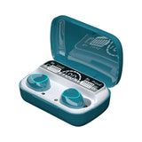 Wireless Bluetooth 5.0 Earphones with Digital Display and Charging Box - Green - Front View