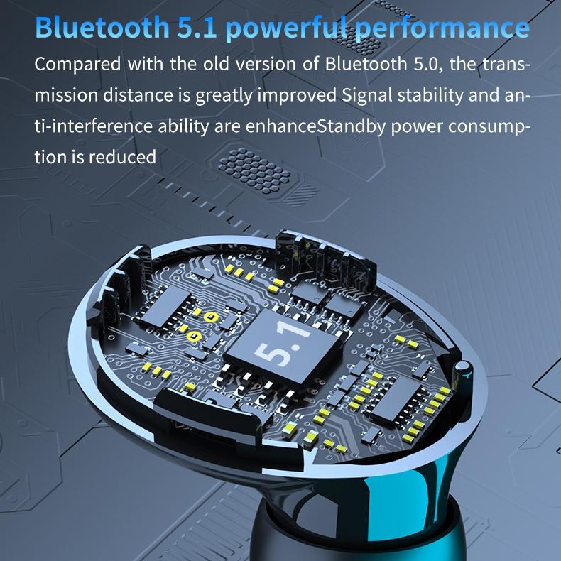 Wireless Bluetooth 5.0 Earphones with Digital Display and Charging Box - Green