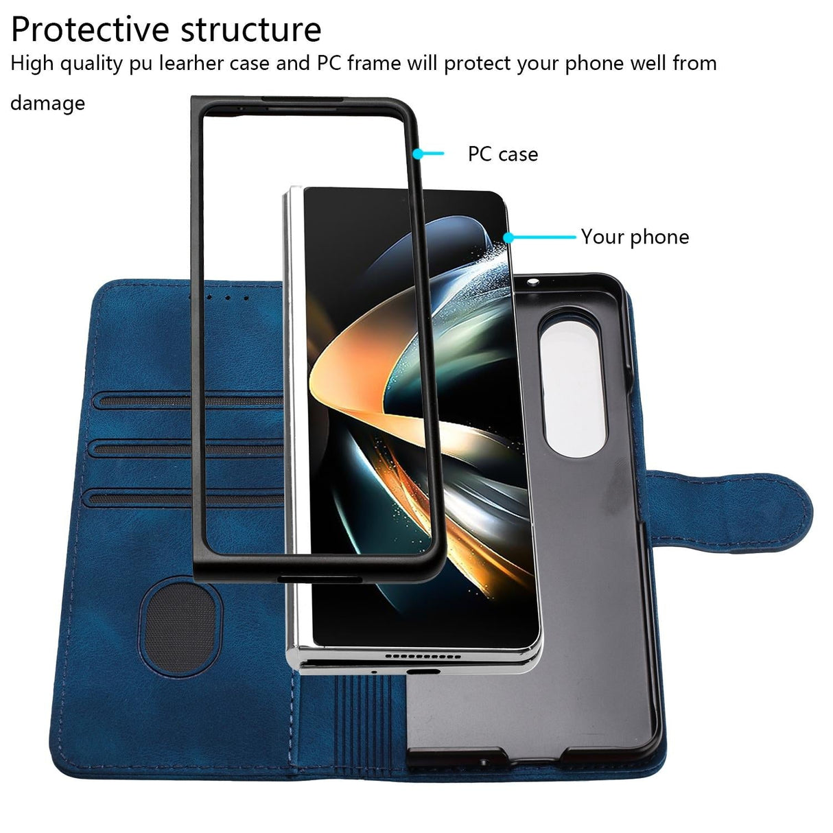 For Samsung Galaxy Z Fold4 5G Embossed Elephant Head Phone Case With Lanyard - Light Blue