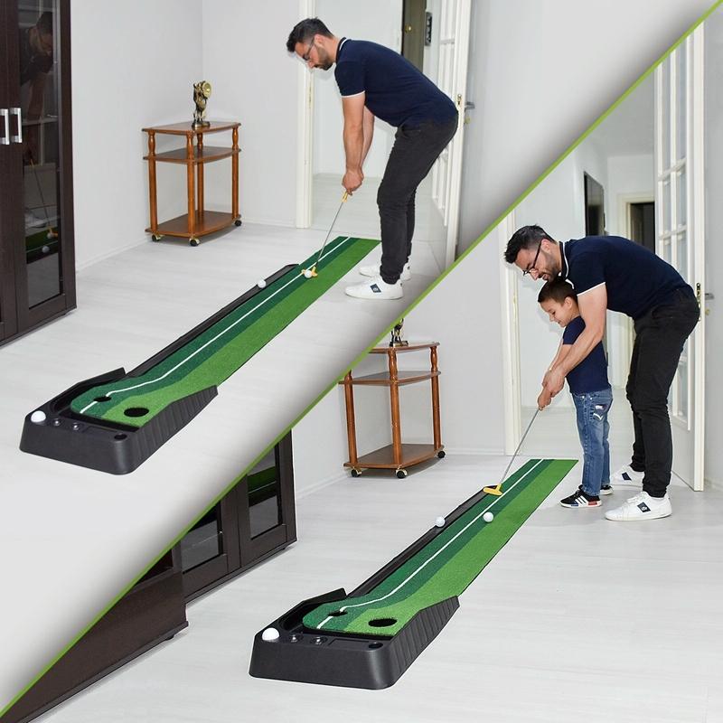2.5m Golf Putting Mat with Push Rod Trainer & 6 Balls - no Auto Return
