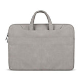 Waterproof Portable One-Shoulder Handbag For 14.1 Laptops With Magic Stick & Suitcase Belt - Pu Leather Zipper Hidden Strap - Dark Gray - Front View