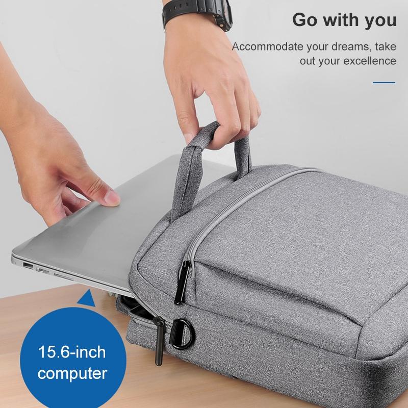 Portable 15 Inch Laptop Leather Handbag For Business Briefcase - Dark Grey