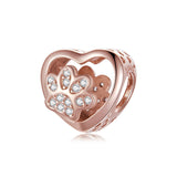 925 Sterling Silver Pet Paw Print Beaded Bracelet - Rose Gold - Front View