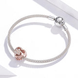 925 Sterling Silver Pet Paw Print Beaded Bracelet - Rose Gold - Close-Up Angle