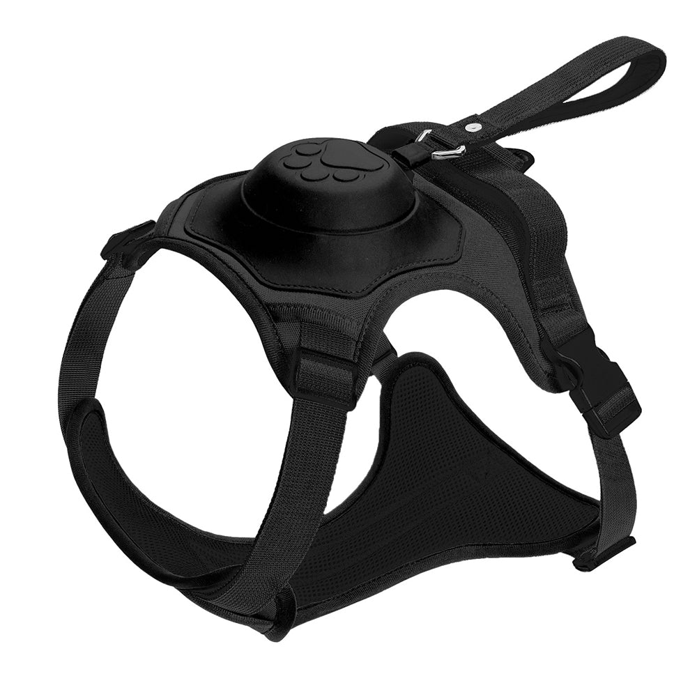 Vibe Geeks Ultimate 2-in-1 Reflective No-pull Dog Harness with Retractable Leash and Control Handle - Black - M